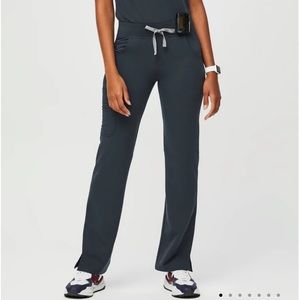 FIGS Kade Cargo Scrub Pants, Tall. Hot pink drawstring tie at waist.